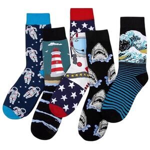 Fashion Boutique Novelty Socks Set of 5 space lighthouse sharks ocean Women 6-11